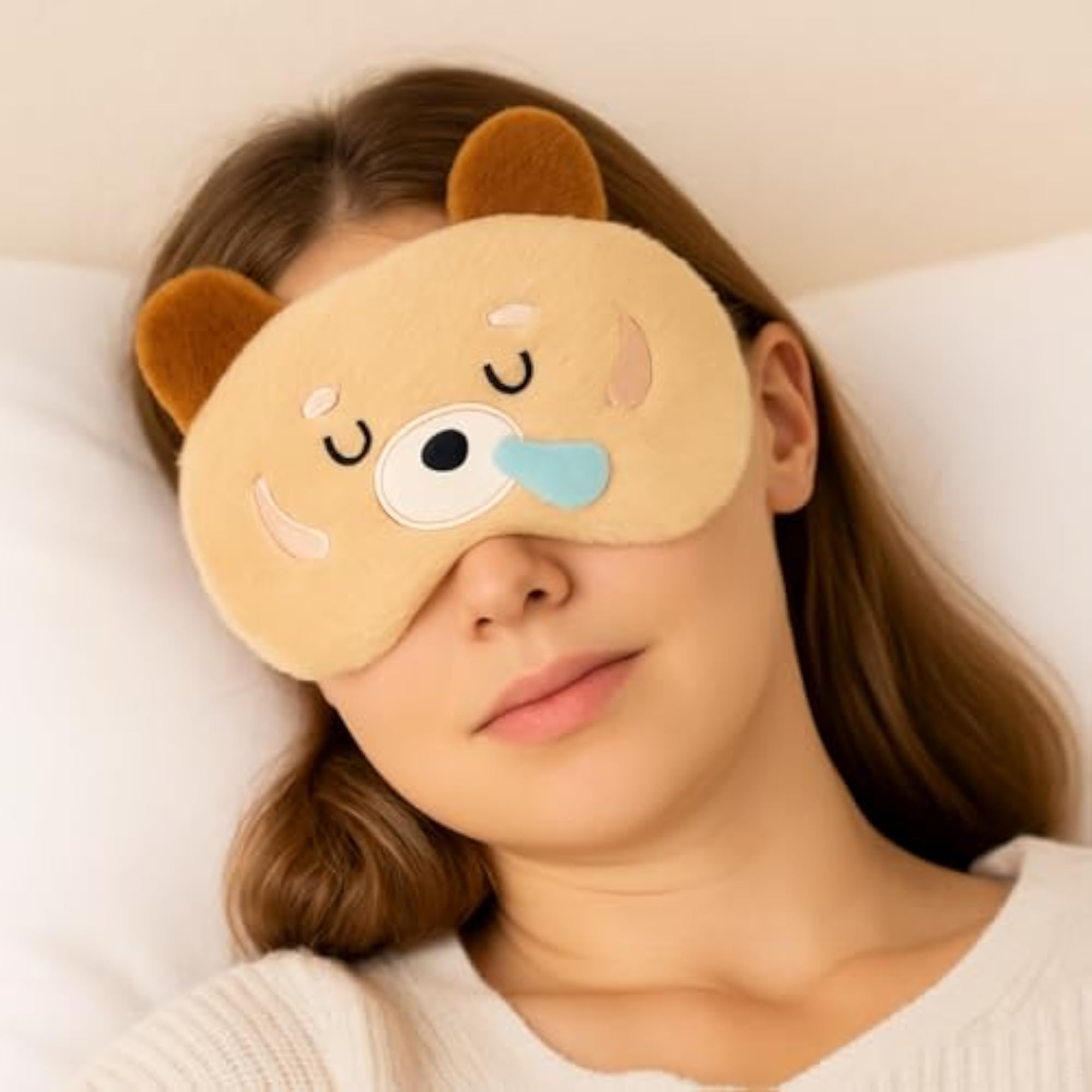 Beige Plush Bear Sleep Eye Mask with Gel Pad
